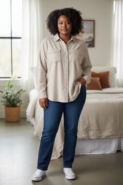 Madewell Women's 2XL Natural Cotton Beige Long Sleeve Button Up Shirt Classic